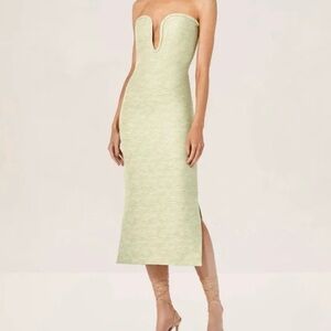 Alexis Strapless V-Notch Midi Dress in Pale Green